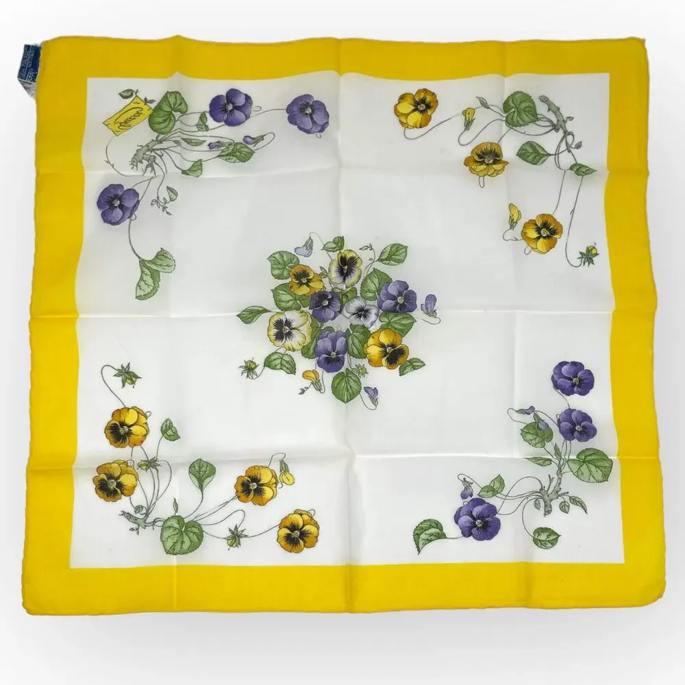 70s to 80s GUCCI Vintage Yellow White Cotton Floral Square Scarf